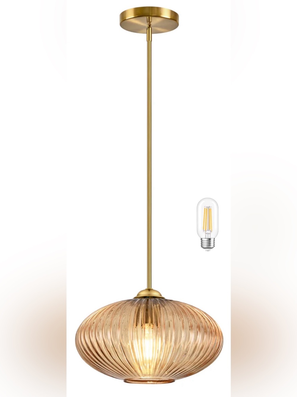 Brass Amber Glass Pendant Light -